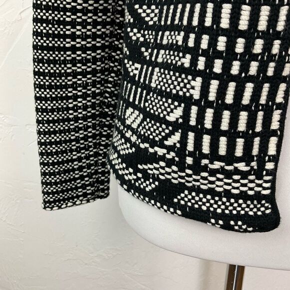 H&M Black White Woven Geometric Open Front Blazer Jacket XS - Picture 3 of 6